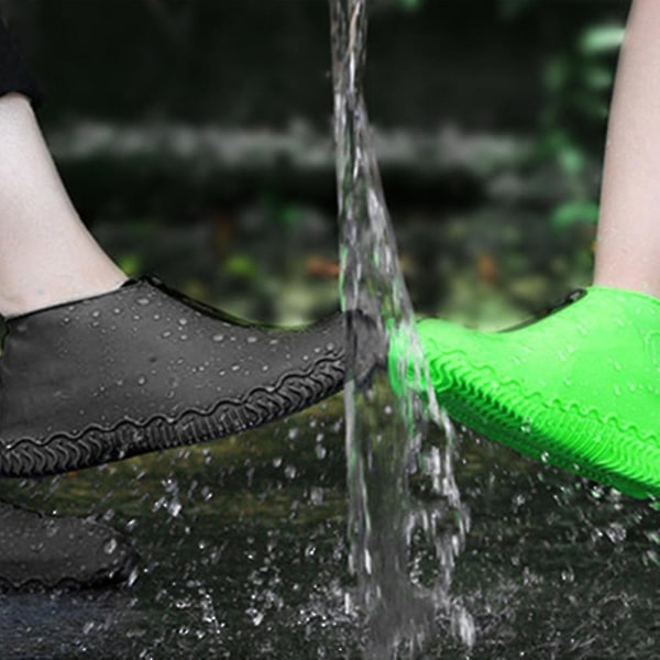 Vattentät silikon skoöverdrag, återanvändbara hopfällbara halkfria regnskoöverdrag med dragkedja, skoskydd Överdragsskor Regngaloscher för barn, män och kvinnor Black XL