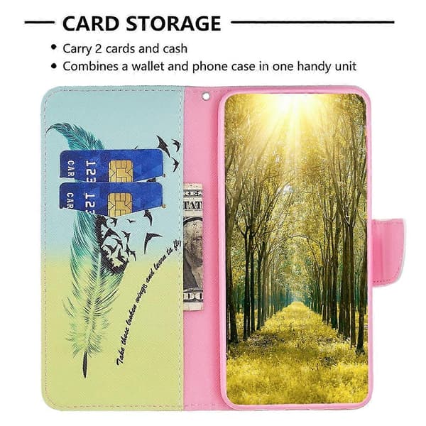 Til Samsung Galaxy A04e Tegnemønster Læder Telefoncover Feather