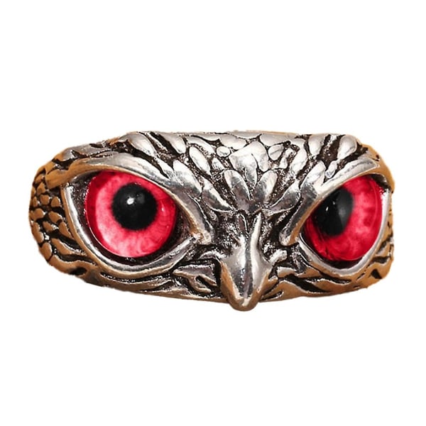 Menn Lady Carved Owl Eyes Justerbare Statement Rings Red