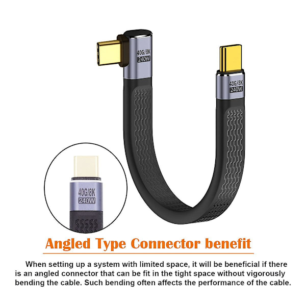 UC-002-0.13R 13cm Oikealle kulmaan taivutettu 240W Type-C uros-uros USB4 40Gbps 100W 8K litteä FPC-datakaapeli