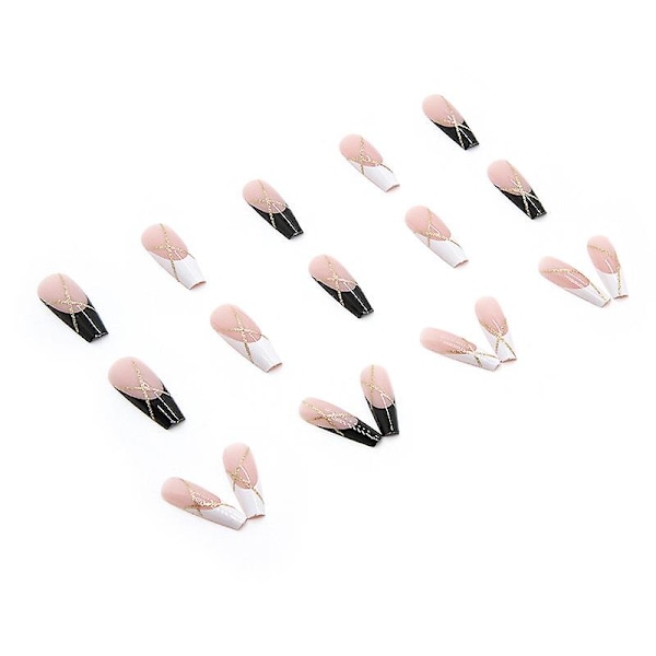 24-pak pressede negle Fake Ballerina Lang Længde Glitter Guld Powder Diy Manicure Værktøj Fulddækkende neglestickers til kvinder