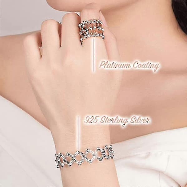 S925 Sølv Ring Armbånd 2-i-1 Transformerbart Ring Armbånd Teleskopisk Ring Til Kvinder-Yvan Silver with diamond