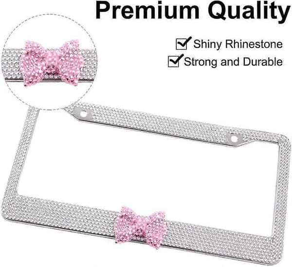 2 stk. nummerpladeramme, nummerpladedæksel i rustfrit stål til de fleste standardmodeller White Frame - Pink Butterfly