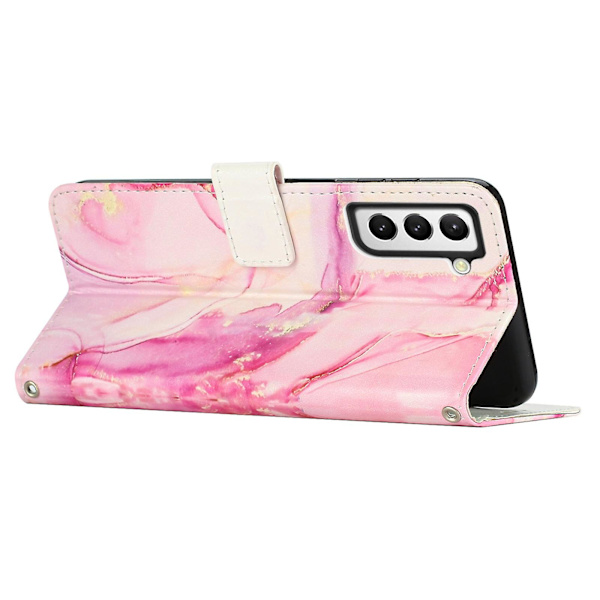 Marmormönsterutskrift cover för Samsung Galaxy S23, Pu läder hopfällbart stativ Flip case med rem Rose Gold