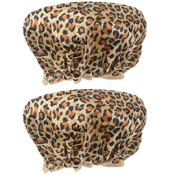 2 stk Badehætter Dobbeltlags Peva vandtætte elastiske badehætter Hårbeskyttelseshætter (leopardprint)