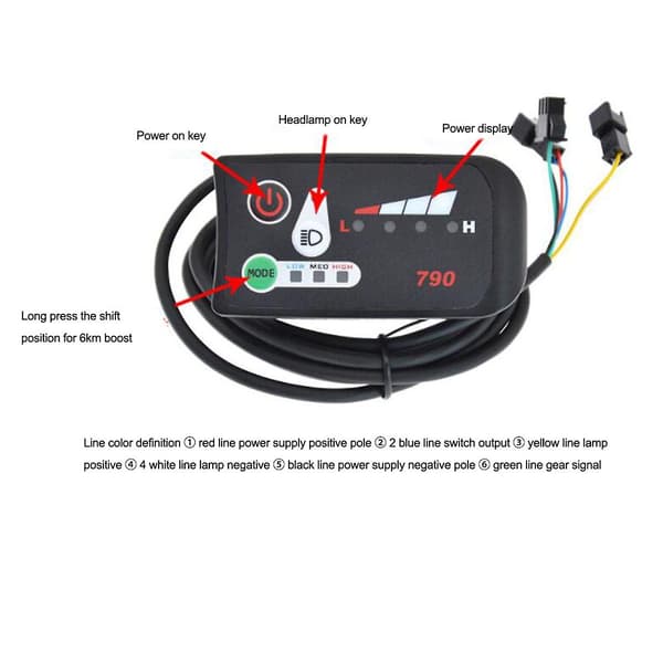 Intelligent LED 790 Display til Elcykel Digital Computer Panel Elcykel Tæller, 24V Black