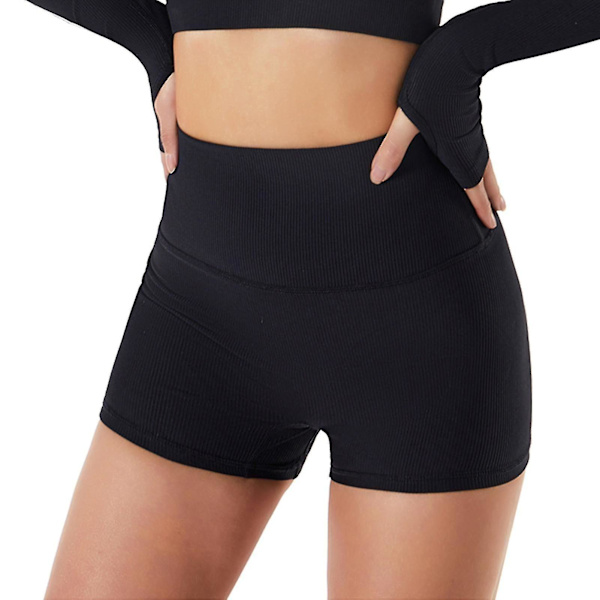 Kvinner Høy midje Booty Yoga Shorts Sommer Biker Shorts Atletisk Leggings Korte bukser For trening Løpe Gym Fitness Yoga Black M