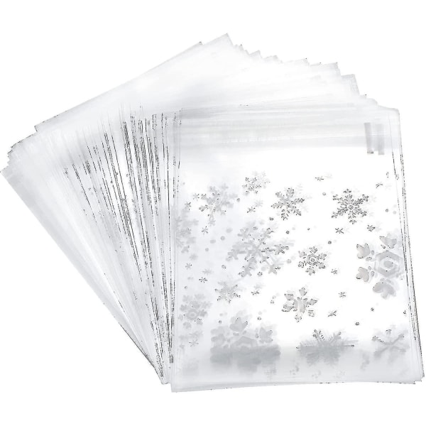 200 stk Snowflake Cookie Bag Klar plastpose Transparent Candy Christmas