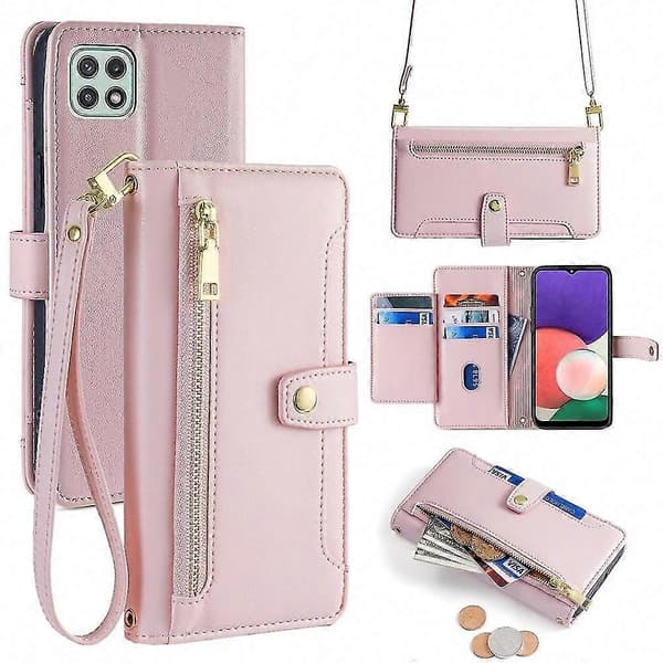 Blixtlåsplånboksfodral för Galaxy A22 5G Pink