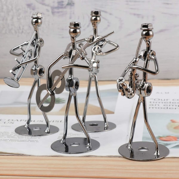 4 stk Music Man Statue Metal Musiker Orkester Sæt Guitar Trombone Saxofonspiller Model