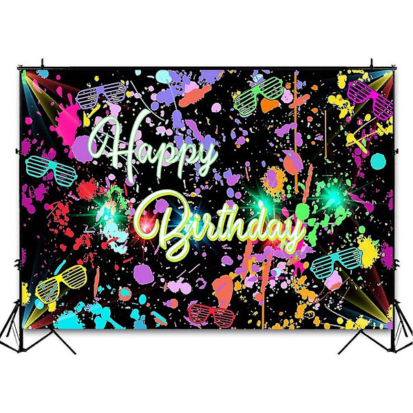 Neon syntymäpäiväjuhlien tausta 7x5 jalkaa hehkuu pimeässä Graffiti Splatter Happy Birthday Party Banner -tausta Lets Glow Dance Syntymäpäivädeco