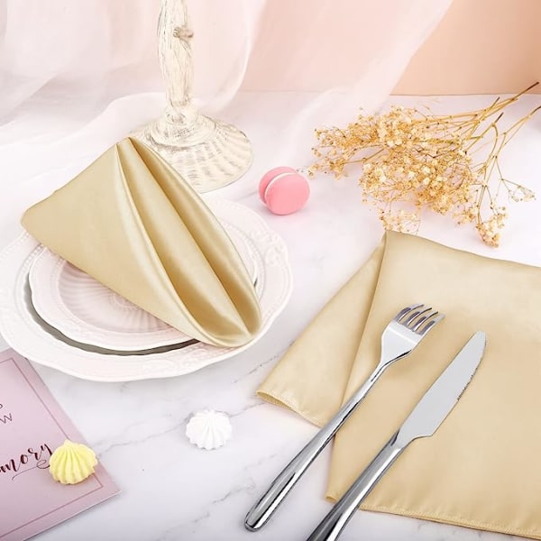 16 pakke firkantet satengserviett Bright silke bordserviett mykt glatt stoff bordserviett for bryllupsbankettfestdekorasjon, champagne, 17 x 17 tommer