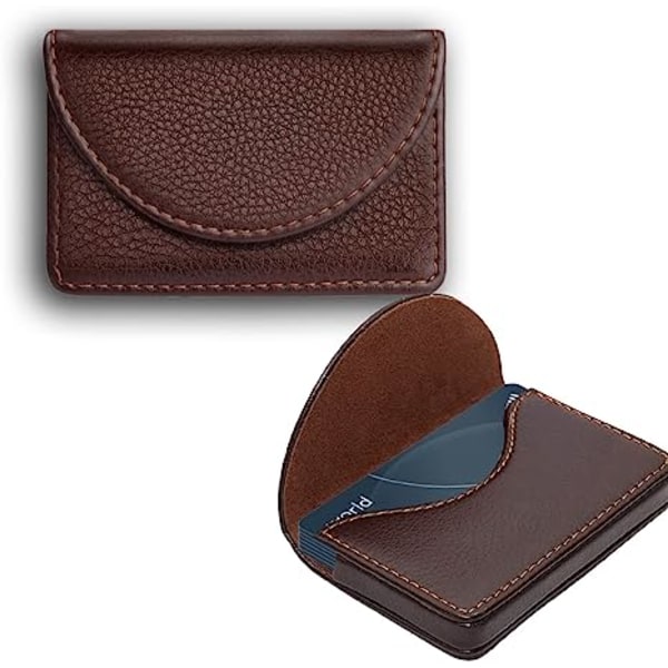 Visitkortshållare Brun PU-läderplånbok med magnetisk stängning Rymmer upp till 30 kort, kreditkortsfodral case