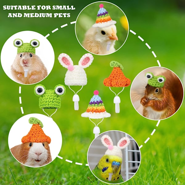 4 deler hamster lue mini små dyr lue med justerbar stropp Nydelig håndstrikket frosk regnbue gulrot bittesmå luer Julefest