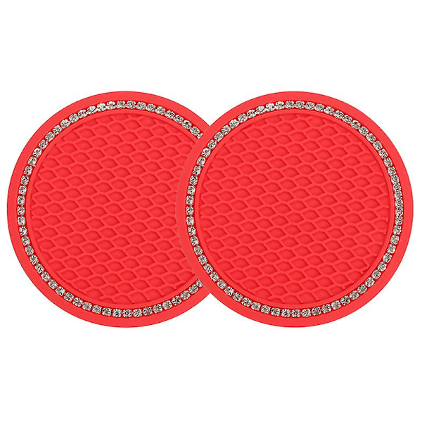 2kpl Diamond tekojalokiviä auton luistamaton vesikuppi Pad Bling -sisustus auton pullotelineeseen lasinalustan auton sisustustarvikkeet| | Red