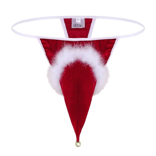 Jinzhaolai Herr sammetsunderkläder Tomtehatt Look Underkläder Julhelg Fancy Cosplay Outfit Lågväxt stringtrosor med liten klocka Red XL