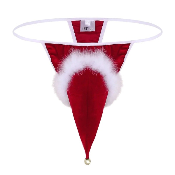 Jinzhaolai Miesten Velvet Alusvaatteet Santa Hat Look Alusvaatteet Joululoma Tyylikäs Cosplay Asu Matala G-string stringit pienellä kellolla Red XXL