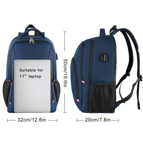 Laptop-ryggsäck, stöldskyddsryggsäck för män för 17 tums bärbar dator, skolryggsäck/dagssäck