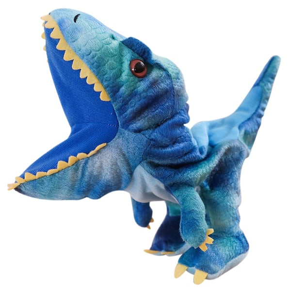 Pehmoinen dinosauruksen käsinukkelelu, avoin liikkuva suu roolileikille Lahja lapsille Blue One Size