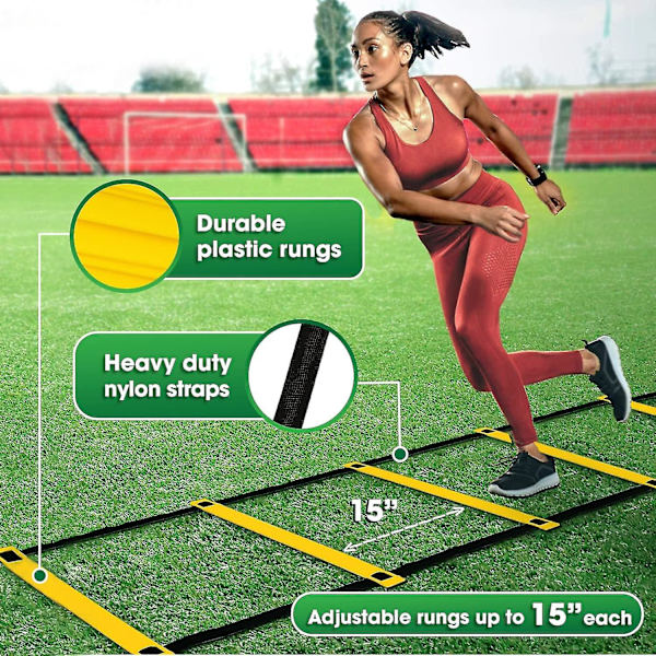 Ultimate Combo Agility Ladder set Speed ​​Agility Tikkaat 12 säädettävää puolta, 12 agilitykartiota ja 4 teräspuikkoa - mukana kantolaukku D  Combo Yellow