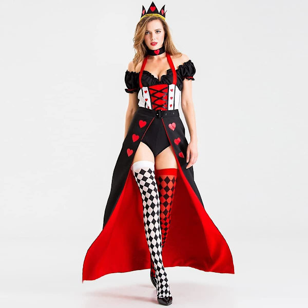 Naisten Queen Of Hearts -asu, kruunullinen mekko halloween jouluksi Maailman kirjapäivän karnevaali-cosplay-bileet Red O1 S