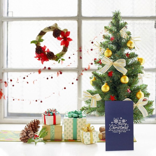 Joulukortti, 3D Pop Up -joulukuusen onnittelukortit, laserleikattu kortti kirjekuorella Hauskoja joulukortteja uudenvuodenlahja Blue 1pcs