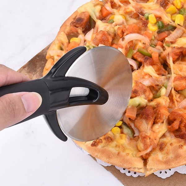 Premium pizzaskärare i rostfritt stål - lätt att rengöra och skära pizzahjul - superskarpt, halkfritt handtag