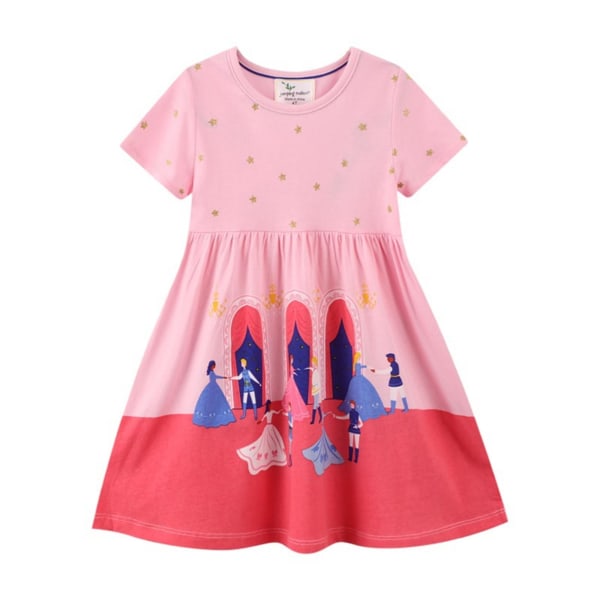 Børn pige tegneserie polka dot prinsesse print kortærmet kjole sommer strandfest A-line kjoler 3-4 Years