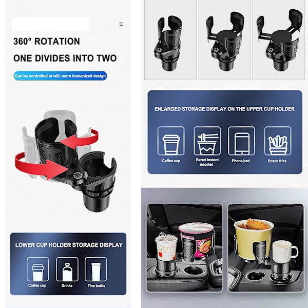 2 i 1 multifunktionel bilkopholder Universalindsats Bil drikkekopholder Expander Adapter Flaske Organizer Køretøjstilbehør| |