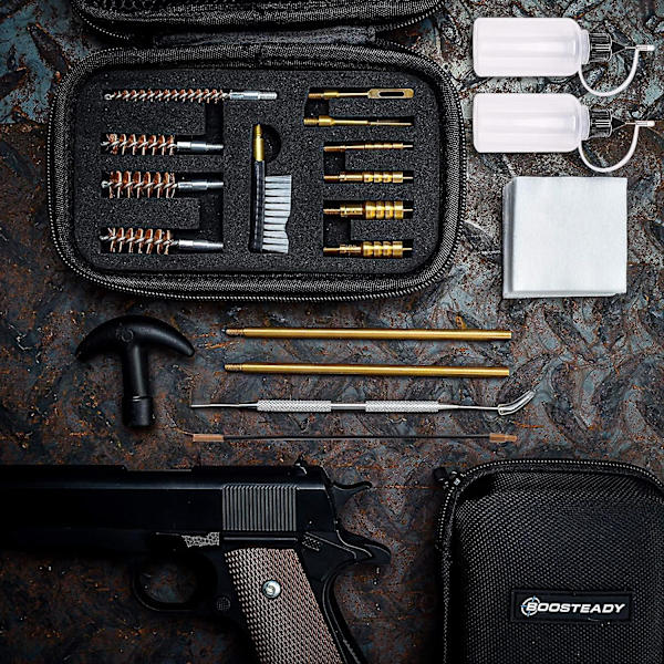 Universal .22, .357, .38, 9 mm, .45 kaliiperi käsiasepuhdistussarja - pronssiporainen harja ja messinkiadapteri