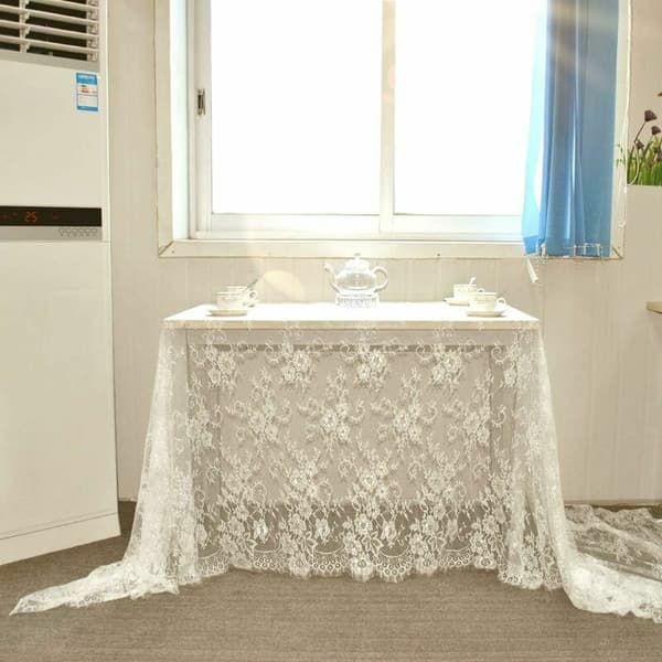 Rektangulær blonde dug - 150 x 300 cm, hvid White