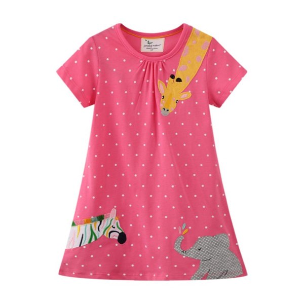 Kids Girl Summer Polka Dot Animal Print Kortærmet T-shirt kjole Fest tegneserie A-line kjoler 6-7 Years