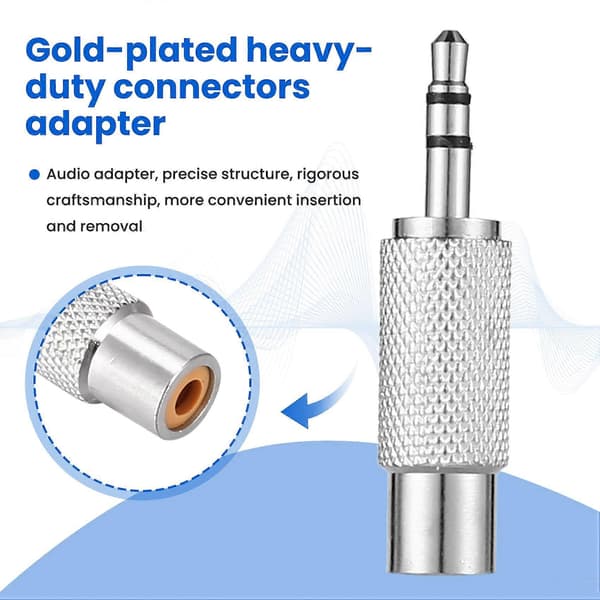 3,5 mm stereo hann til RCA mono hunn lydadapter, sølv