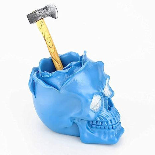 Creative Skull Head -meikkiharjateline, Case, Organizer Kosmeettinen Organizer, Kynäteline kylpyhuoneeseen, Pukuhuone, Työpöytä, Asuntola (sininen kallo)