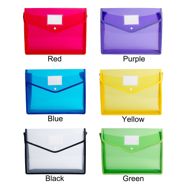Fargerik gjennomsiktig konvoluttmappe, dokumentpose med stor kapasitet med trykknapp og etikettlomme, A4-størrelse, rød Blue