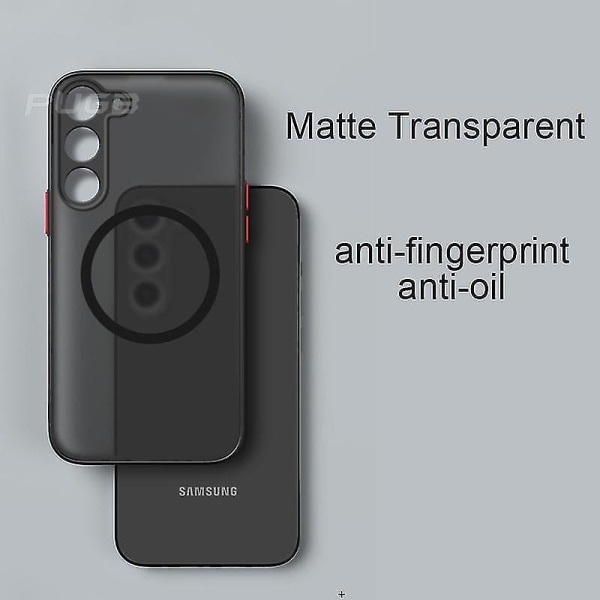 Iskunkestävä case Magsafe-lataukseen - Yhteensopiva Samsung Galaxy S23/s22 Ultra Plus/s21 Fe:n kanssa, magneettipidike, läpinäkyvä cover Black for S21