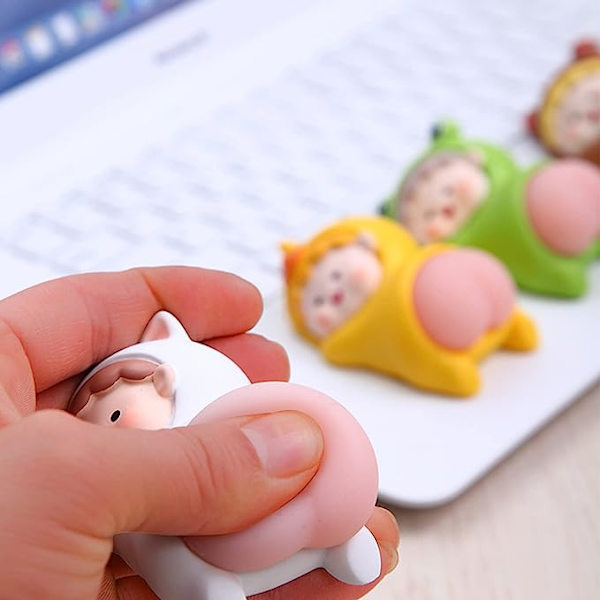Sød afstressende tegneserie numse, Kawaii squeeze legetøj, silikone elastisk numse squeeze dukke, kontor bil ornament squeeze legetøj, hvid