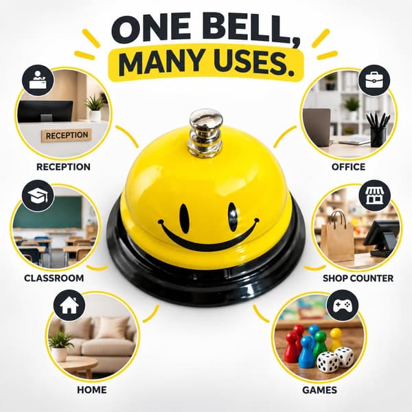 Smiley Face Serviceklocka, gul diskklocka för receptioner, kontor, butiker, 1-pack