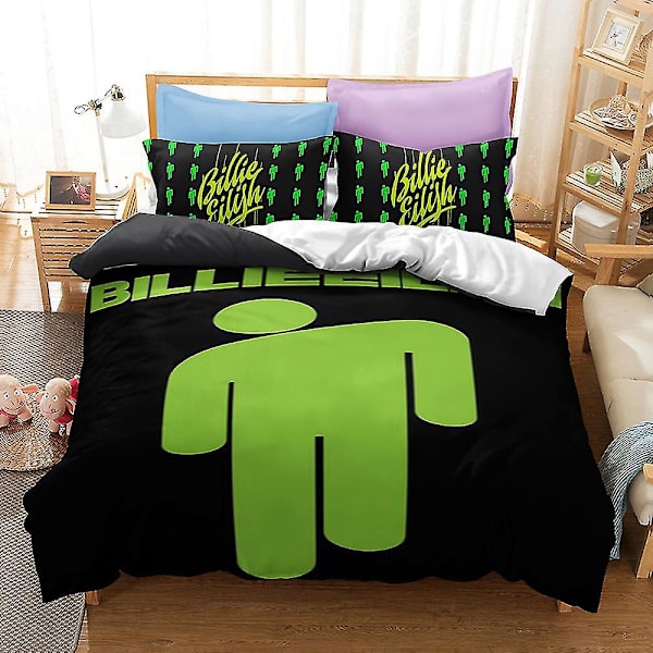 Be9 Enkelt Dobbelt 2/3 stk Sengesett 3d-trykt Billie Eilish Dynetrekk Dynetrekk Putetrekk UK DOUBLE 200x200cm