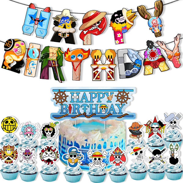 One Piece fødselsdagsfest dekorationssæt kranium flag kage flag udstødning kugle kombination fødselsdag dekorationer