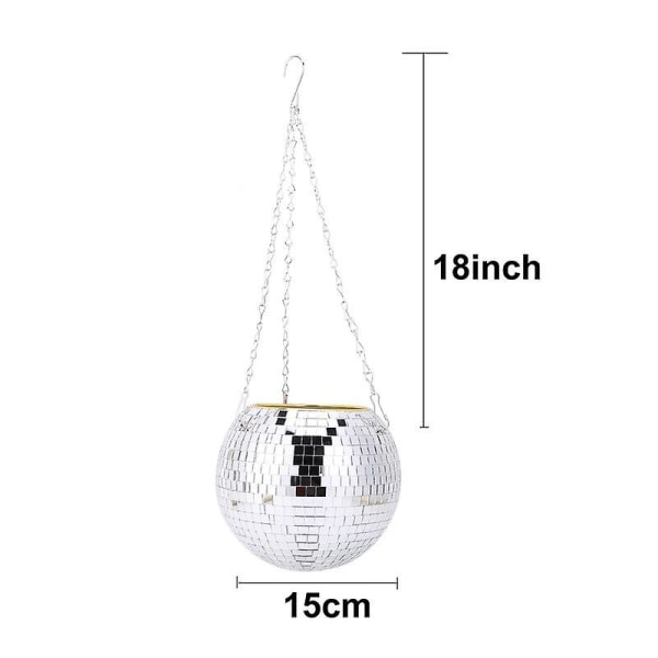 Disco Ball Plant Hängare Spegel Hemisphere Blomkruka Hängande korg Trädgård Balkong Hängande Kruka Kul Planterare Kontorsprydnad Silver 15cm