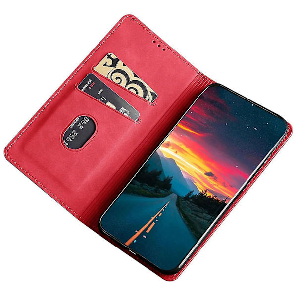 Oppo A57s 4g / A57e 4g / A57 4g Magneettinen automaattisesti imeytyvä anti-scratch phone case jalusta Pu nahka Red