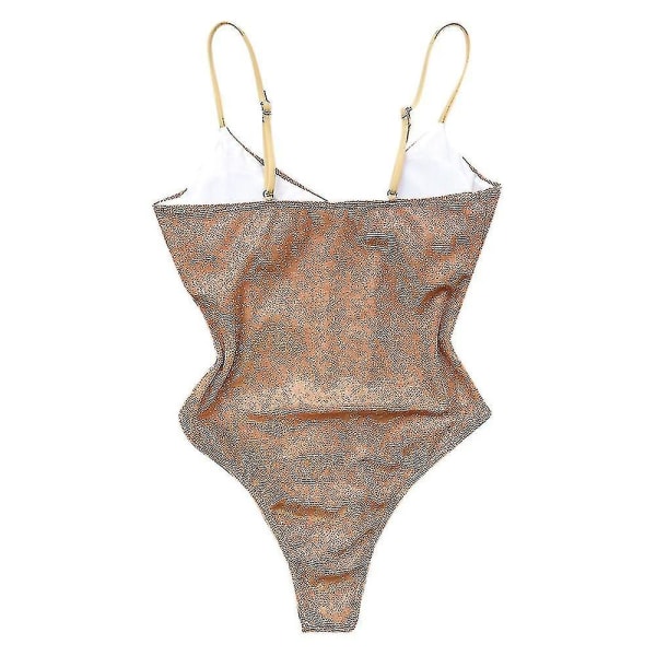 Kvinder Glitter Badedragt Push Up -piece Badetøj Sparkly Beachwear Badedragt Gold XL