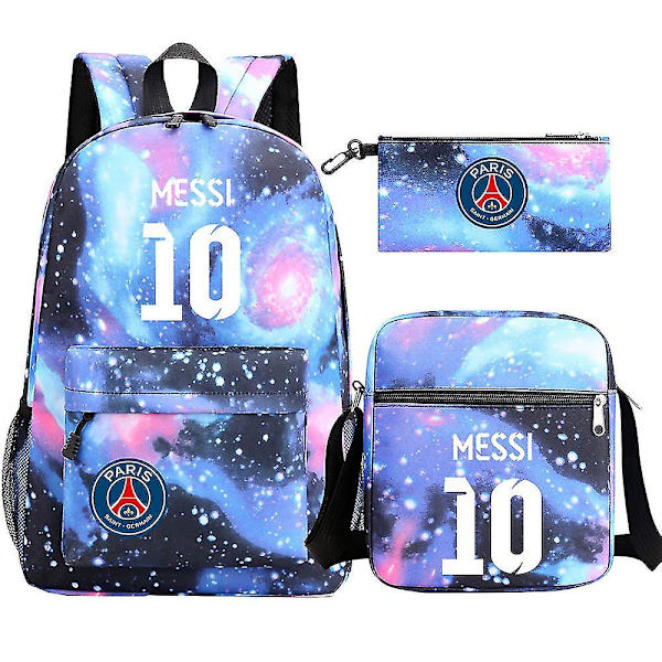 Messi Man -reppu - koululaukut teinitytöille, pojille - 3kpl kannettavat Casual Mochilas - naisten, miesten reppu 3