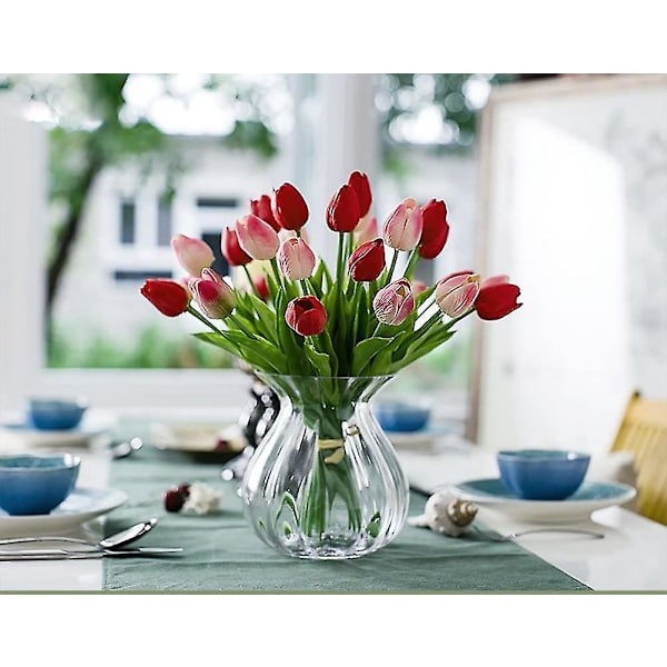 10 stk Imponerende realistisk Touch Pu kunstig tulipanbukett med stilk-gul red