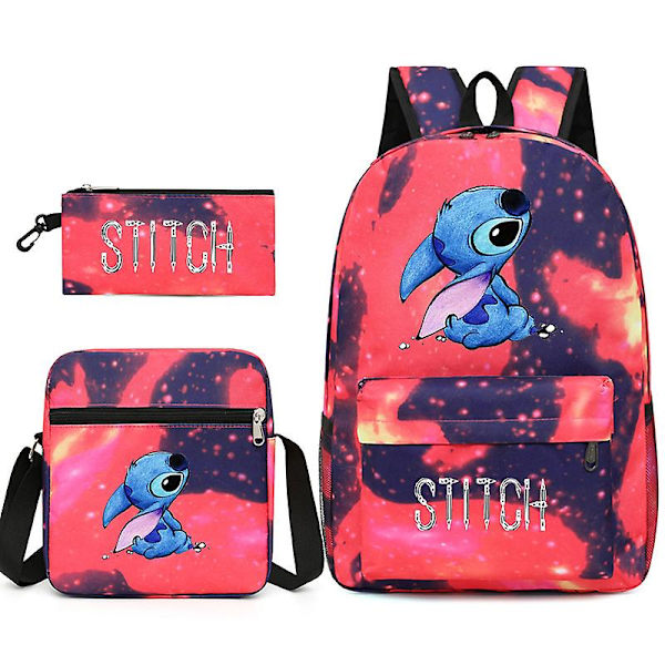 3 st/ set Stitch Barn Ryggsäck Tecknad Stitch Print Case Pennfodral Pojke Flicka Axelväska Barn Skolväska Present G