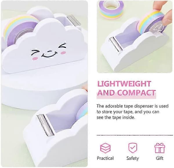 Tejp 1 set kreativ molntejpdispenser med regnbågsmaskeringstejp molnformad tejpdispenser