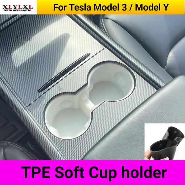 Tpe myk koppholder for Tesla Model 3 vannkoppbase for Tesla Model Y Drikkestativ Silikonkoppdeksel 2018-2022 - Drikkeholdere White