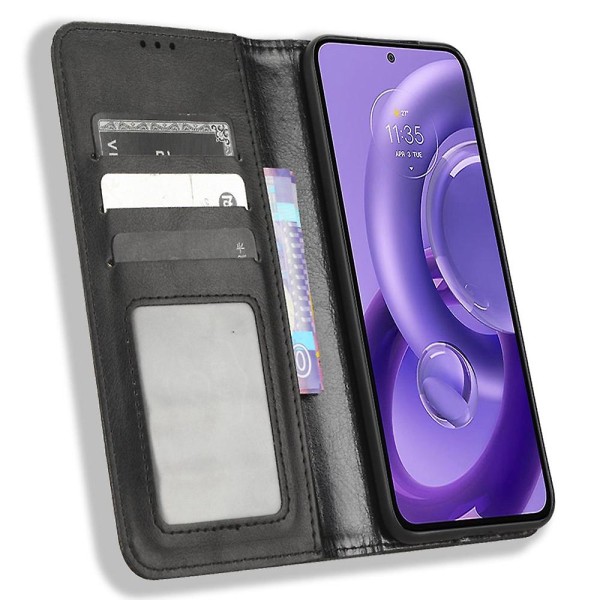 Til Motorola Edge 30 Neo 5g Magnetisk automatisk lukning Retro Pu Læder Pung Etui Aftryk Mønster Telefon Stand Beskyttelsescover Black
