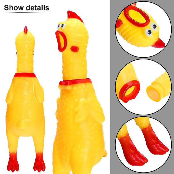 6-pakning gummiskrikende kyllingleker, nyhet Slitesterk gummiskrikende kylling stressavlastningsverktøy, gul